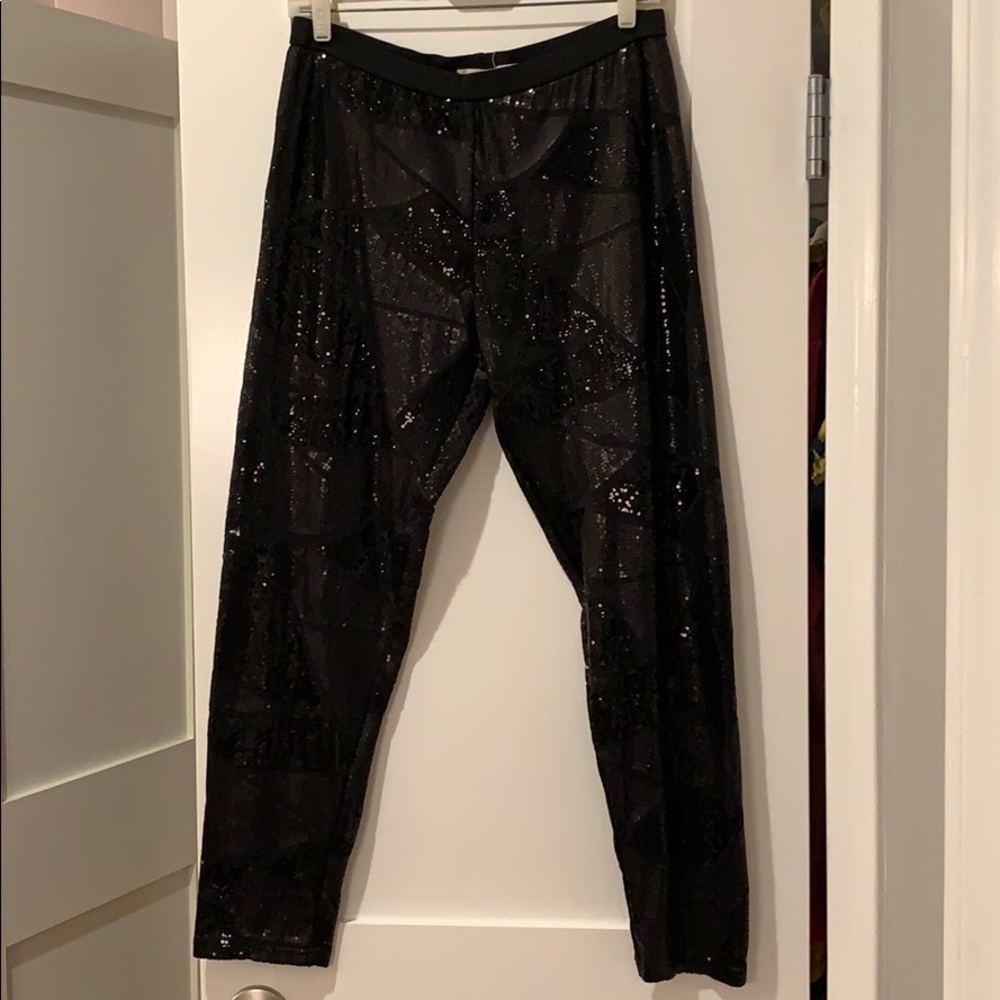 Black sequined patchwork pants - Picture 3 of 4